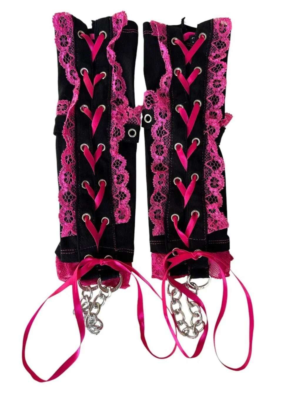 Tripp NYC Hot Pink Lolita Lace Up Gloves OS